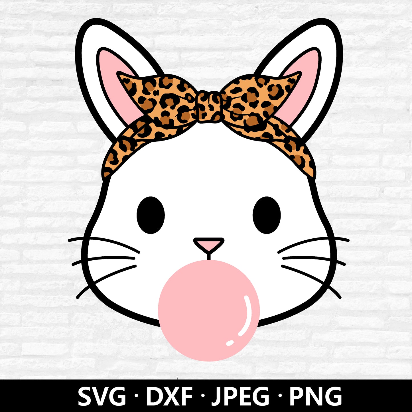 Bunny bubblegum SVG, Cute Rabbit With Bandana Vector, Easter Rabbit Print PNG, Leopard Bandana Bunny Face Cut files Digital Download