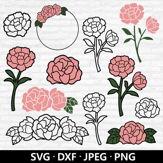 Peony SVG Bundle, Peony Flower Border SVG, Peony Floral Monogram PNG, Peonies Vector, Peony Clipart, Peony Cutting files Digital Download