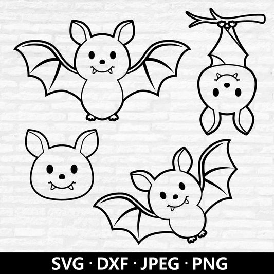 Bat Outline SVG, Cute Bat PNG, Halloween Hanging Bat, Spooky Season, Kids Shirt PNG, Bat Face Vector, Flying Bat Cut Files Digital Download