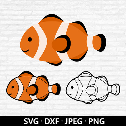 Clownfish SVG, Sea Animal Vector, Cute Fish Clipart, Tropical Fishes Shirt, Clownfish Outline, Ocean Marine Beach Cut files Digital Download