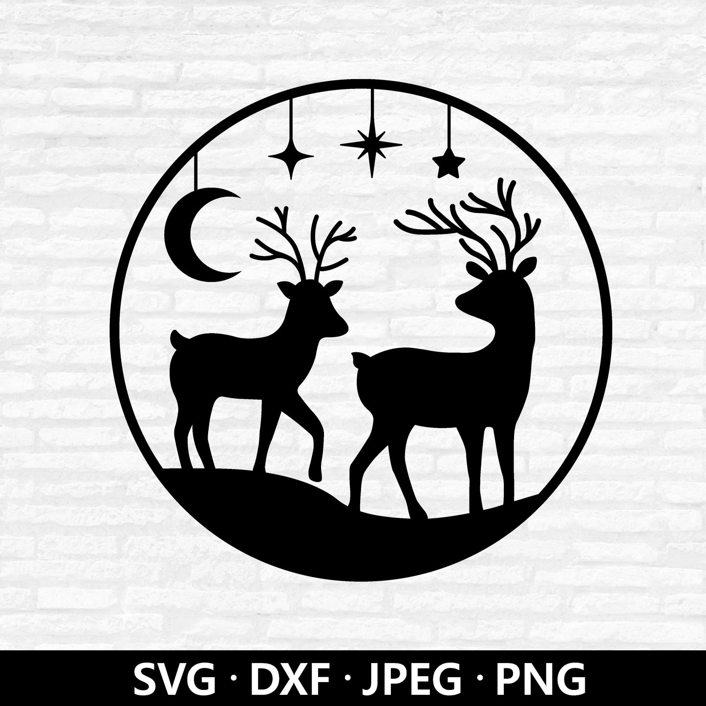 Christmas Deer SVG, Christmas Ornaments Vector, Xmas Holiday Clipart, Winter Scene Dxf, Christmas Shirt PNG, Deer Cut files Digital Download