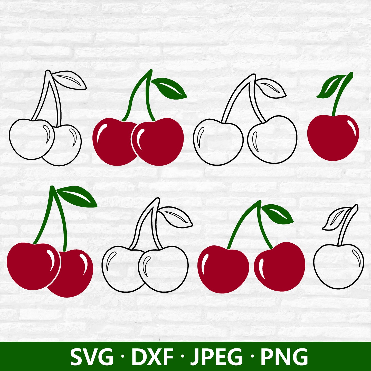 Cherry SVG, Summer Fruits Vector, Cherry Bundle Dxf, Cherries Clipart, Cherry print PNG, Cherry Outline Cut Files Digital Download