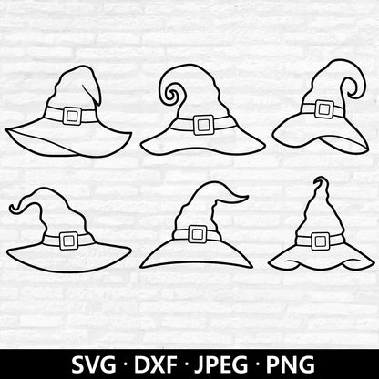 Witch Hat SVG Bundle, Halloween Clipart PNG file, Spooky Hat Outline Drawing DXF, Halloween Cut Files, Digital Download