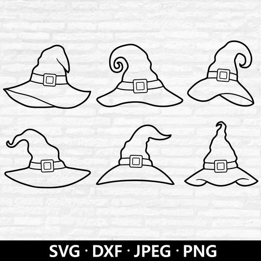 Witch Hat SVG Bundle, Halloween Clipart PNG file, Spooky Hat Outline Drawing DXF, Halloween Cut Files, Digital Download