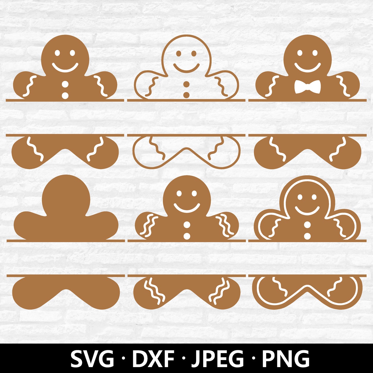 Gingerbread Monogram Svg, Christmas Svg, Gingerbread Man Clipart, Xmas SVG, Split Monogram SVG, Gingerbread Name Frame Digital Download