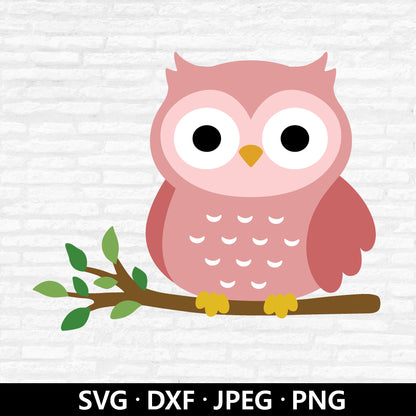 Owl on a Branch SVG, Baby Owl Clipart, Owl DXF files, Cartoon Owl Vector, Baby Shower Girl Shirt Png, Cute Owl Cut Files Digital Download