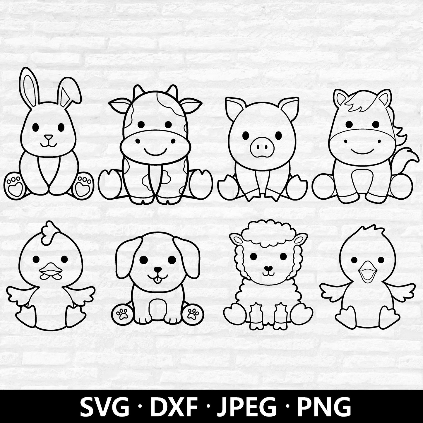 Farm Animals Outline SVG, Cute Animals Bundle Svg, Farm Svg, Baby Cow Pig Horse Duck Rabbit Sheep Farm Animals Cut Files Digital Download