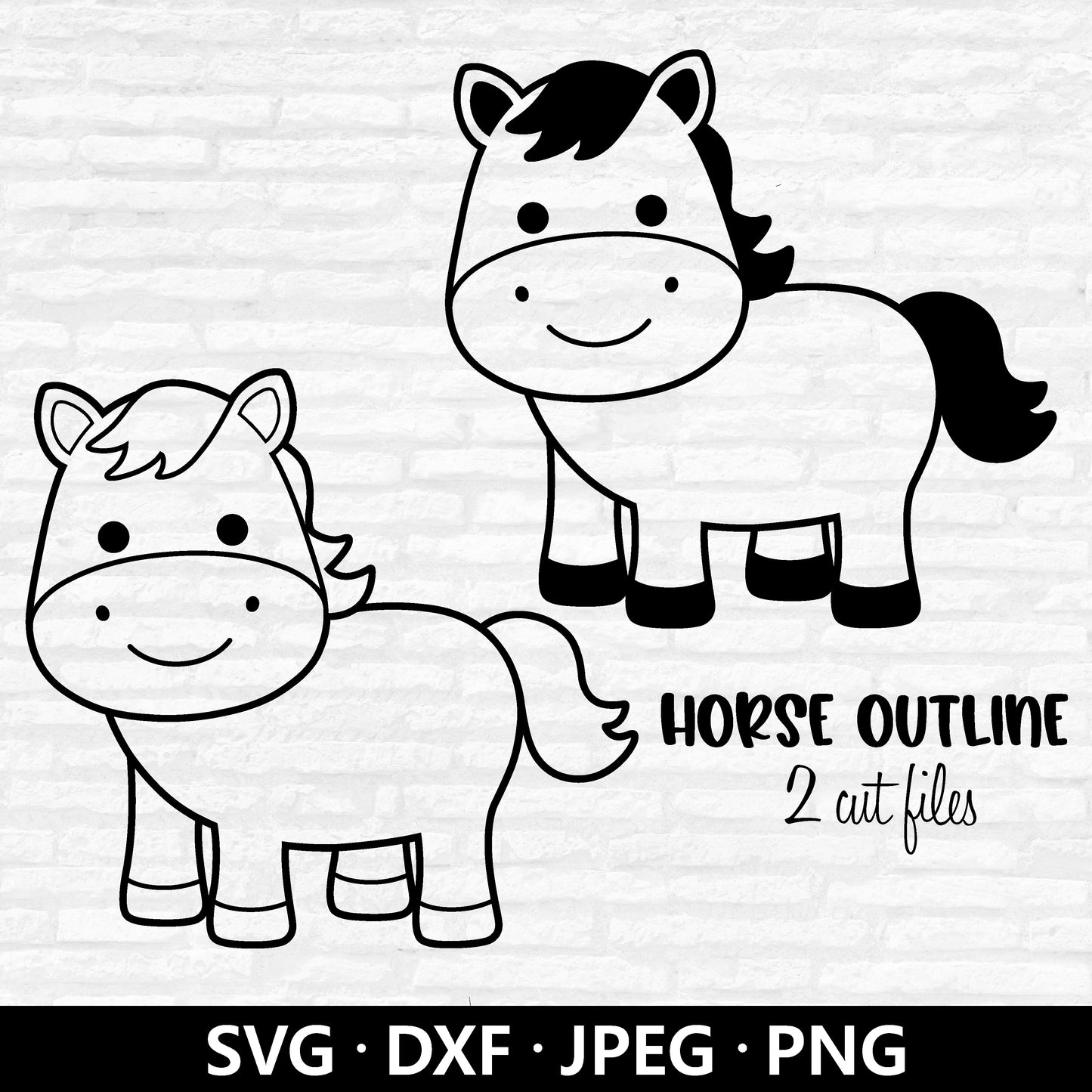 Horse Outline SVG, Cute Horse DXF, Horse Cut Files, Farmhouse Animal Clipart, Horse Vector file, Baby horse clipart Digital Download