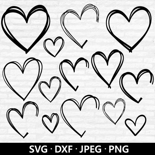 Doodle Heart SVG Bundle, Heart Clipart, Hand-drawn Heart Vector, Valentine Heart, Open Heart PNG, Love Name Frame Cut Files Digital Download