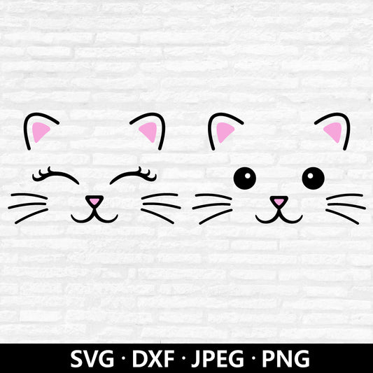 Cat Face SVG, Kitten clipart, Cute Cat Eyelashes, Baby shower svg, Kawaii Birthday Girl Shirt, Cute Animal Face cut files Digital Download