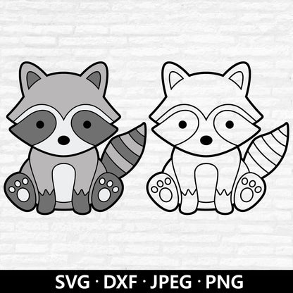 Cute Raccoon SVG, Woodland Animals Clipart, Baby Raccoon PNG, Raccoon Vector, Raccoon Outline Dxf, Nursery Animal Cut files Digital Download