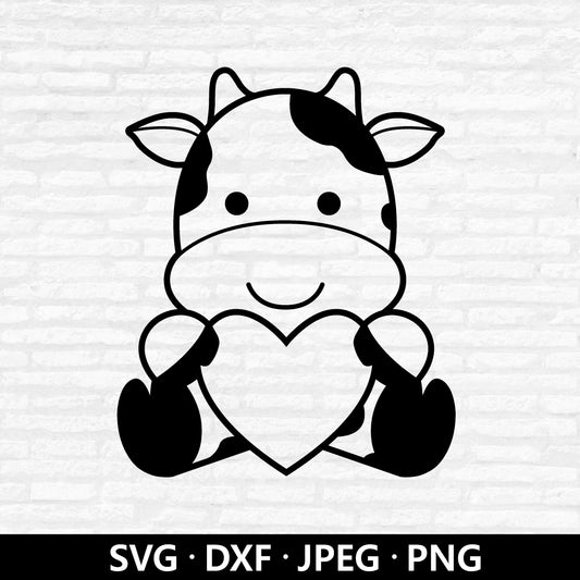 Cow with Heart SVG, Valentine Cow Vector, Cute Cow Cutting file, Boy Girls Cow Birthday Shirt PNG, Cow with Love Cut files Digital Download