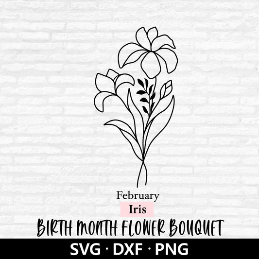 Iris Flower Bouquet SVG, Birth Month Flower Bouquet Vector, Floral Clipart, Birthday Flower, February Iris Flower Cut files Digital Download