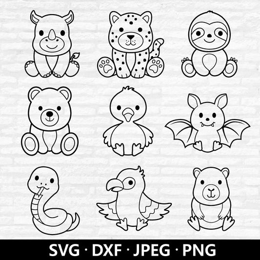 Jungle Animal SVG, Cute Animal Clipart, Safari SVG bundle, Bear Flamingo Snake Capybara Sloth Bat Cheetah cutting files Digital Download