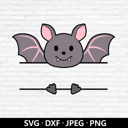 Bat Monogram SVG, Halloween Clipart, Flying Bat Vector, Cute Bat PNG, Split Monogram DXF, Halloween Name Frame Cut files Digital Download