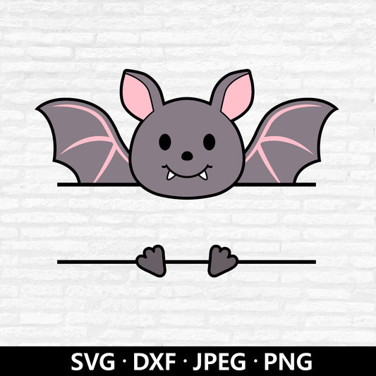 Bat Monogram SVG, Halloween Clipart, Flying Bat Vector, Cute Bat PNG, Split Monogram DXF, Halloween Name Frame Cut files Digital Download