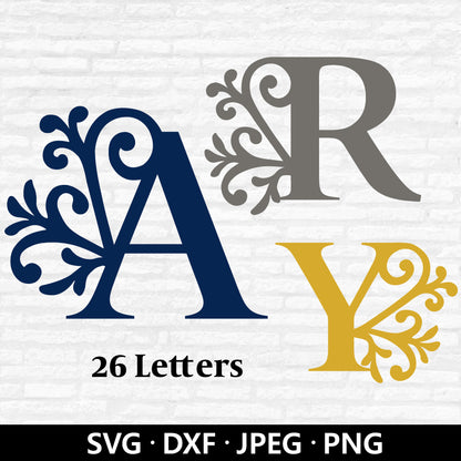 Flourish Letters svg, Monogram Swirl Letter PNG file, Fancy Letters DXF, Flourish Capital Alphabet Cut files Digital Download