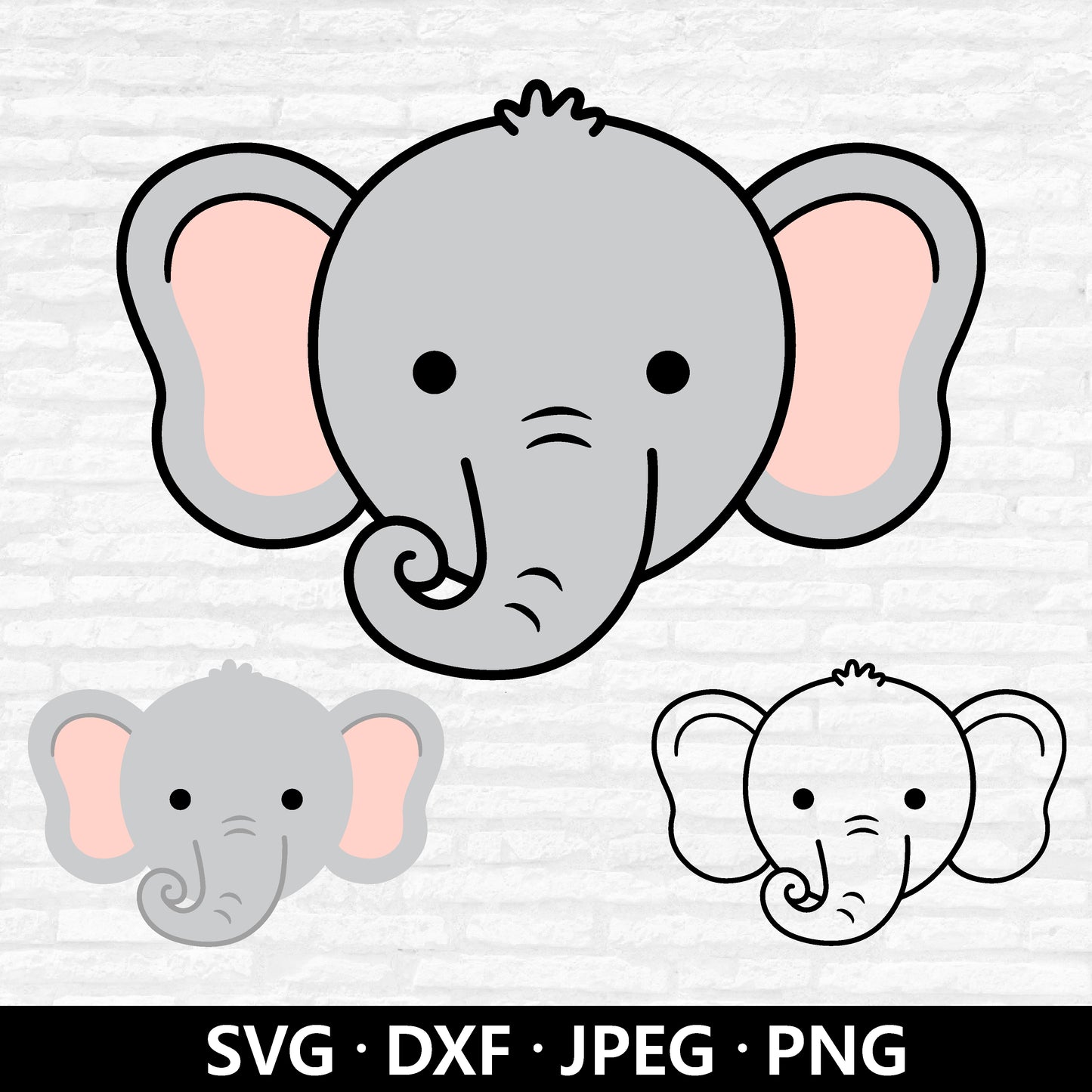 Elephant Face SVG, Baby Elephant Clipart, Elephant Outline Dxf, Nursery animal Baby Shower Shirt, Safari Animal Cut files Digital Download