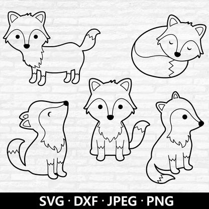 Cute Wolf Outline SVG, Wolf SVG Bundle, Woodland Animals Vector, Sleeping Wolf Dxf, Nursery Wolf Clipart, Wolves Cut files Digital Download