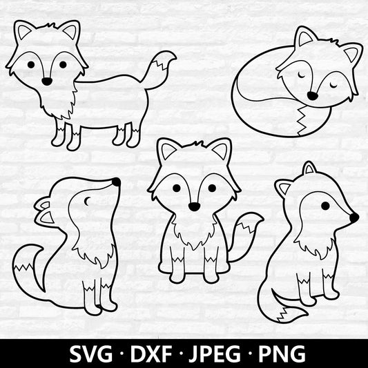 Cute Wolf Outline SVG, Wolf SVG Bundle, Woodland Animals Vector, Sleeping Wolf Dxf, Nursery Wolf Clipart, Wolves Cut files Digital Download