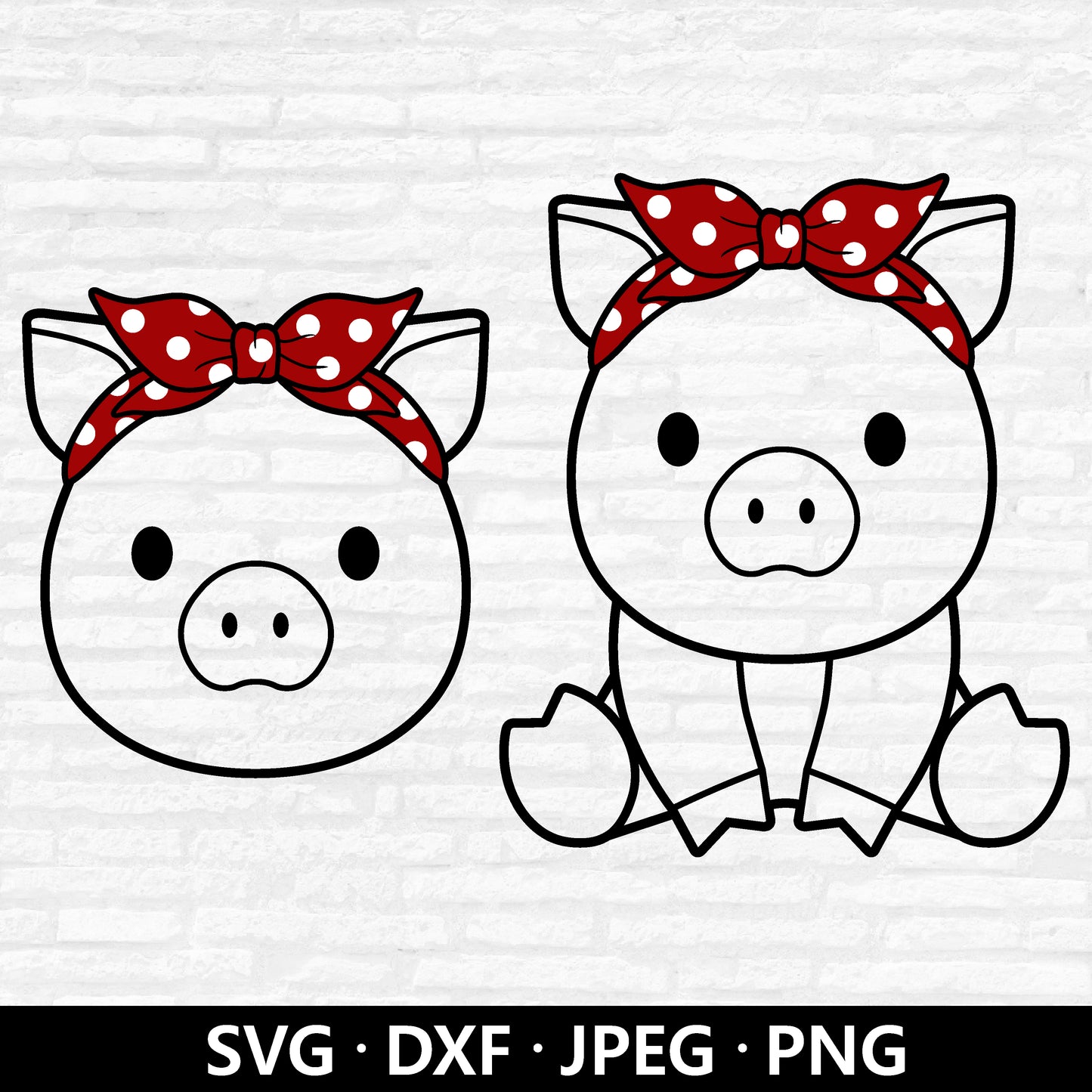 Pig Bandana Svg, Baby Pig with Bandana Dxf files, Pig with Headband Clipart, Little Girl Pig Cute Farm Pig Animal Cut Files Digital Download