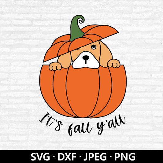 It's Fall Y'all SVG, Pumpkin SVG, Thanksgiving Clipart, Fall Pumpkin Dog SVG, Autumn Dxf, Fall Sign Svg, Fall Svg for Shirt Digital Download