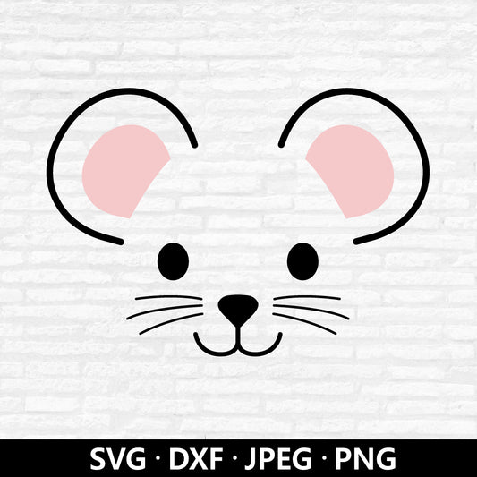 Cute Mouse Face SVG, Mouse Clipart, Nursery Animal Face SVG, Mouse Face Vector, Baby Kids Mouse Shirt PNG, Mouse Cut Files Digital Download