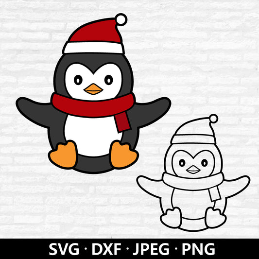 Christmas penguin SVG, Santa hat Animal Vector, Christmas Cut File, Baby Penguin Shirts Clipart, Cute Penguins Cut files Digital Download