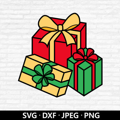 Christmas Presents SVG, Gift Vector, Holiday Xmas Christmas Clipart, Gift Box PNG, Presents dxf, Winter Gift Box Cut files Digital Download