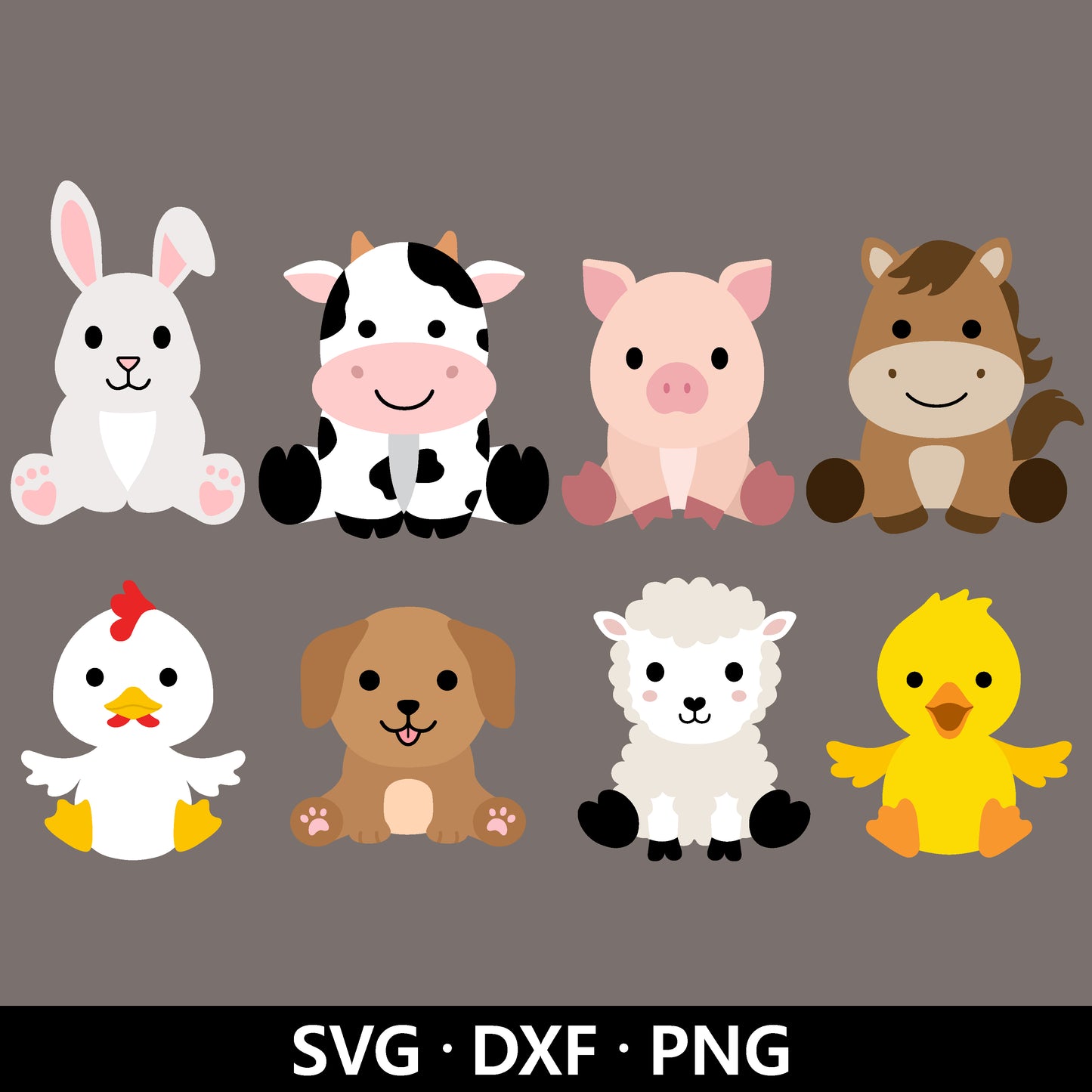 Farm Animals SVG, Baby Animal SVG bundle, Farmhouse animals, Cute Cow Horse Dog Rabbit Sheep Pig Chicken Duck Cut files Digital Download