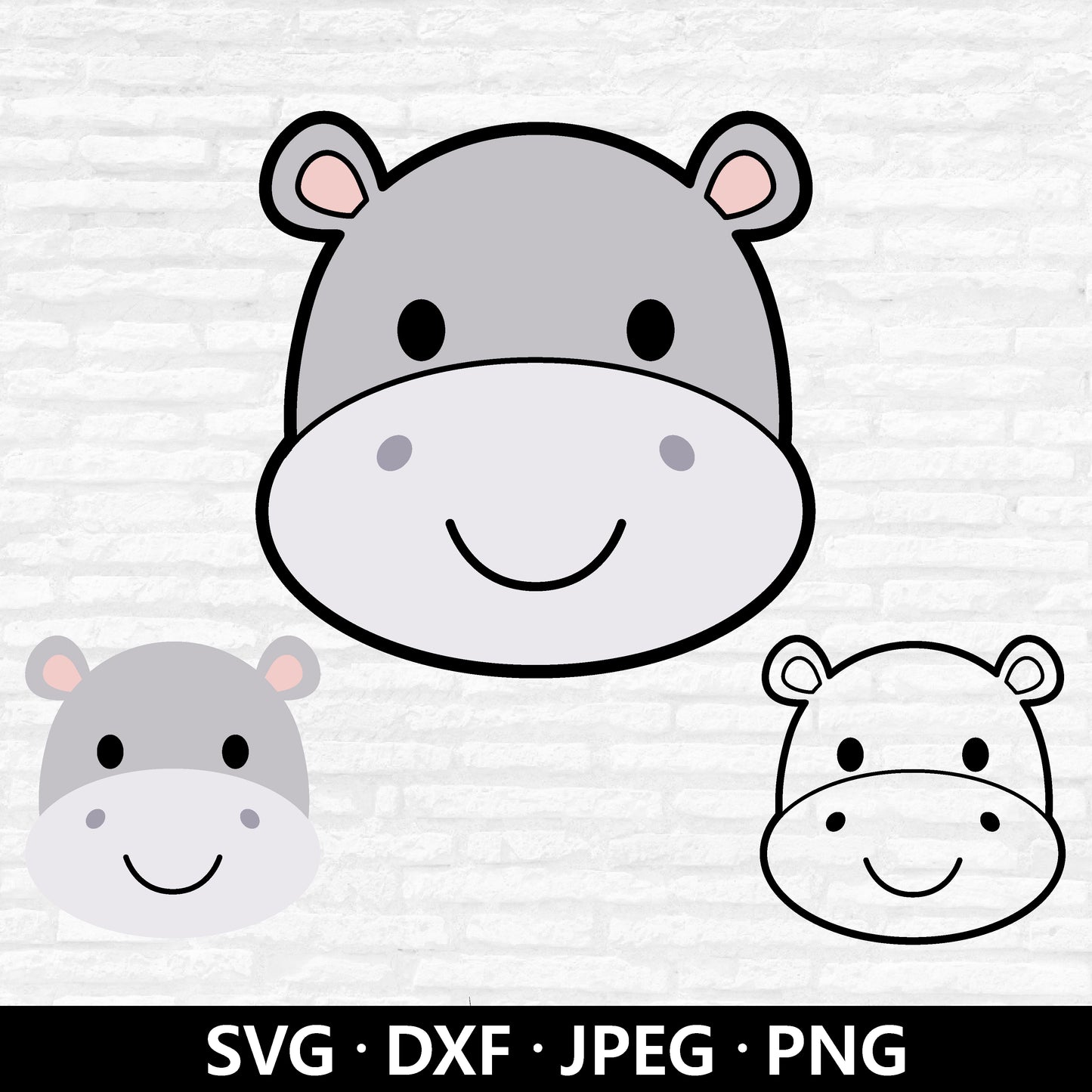 Hippo Face Svg, Hippo Dxf, Cute Hippo Vector, Jungle Animals Clipart, Kids Animal Shirt, Hippo Outline, Hippo Cut files Digital Download