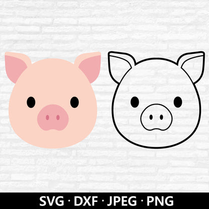 Pig Face SVG, Pig Cut file, Cute Pig Outline Dxf, Animal Face Clipart, Kids pig shirt, Farm Animals Vector, Pig Cut files Digital Download