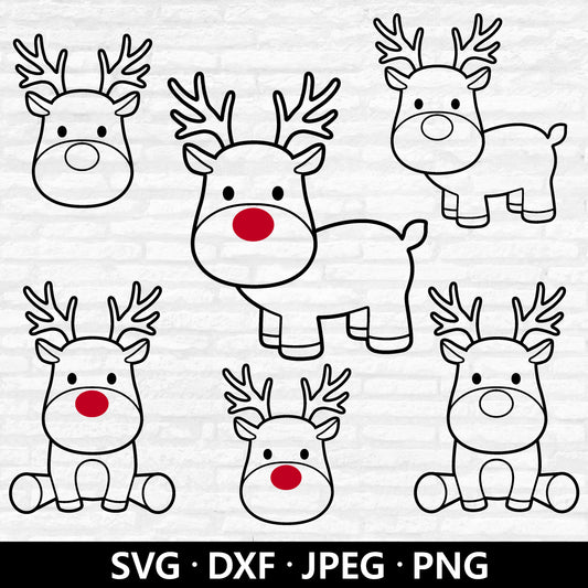 Reindeer SVG, Christmas Reindeer Outline Vector, Christmas Reindeer Clipart, Holidays kids Baby Shirt, Reindeer Cut Files Digital Download