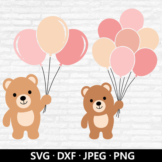 Bear with balloons SVG, Baby bear sublimation, Cute bear Svg, Baby Shower Shirt PNG, Balloons Bear clipart, Bear cut files Digital Download