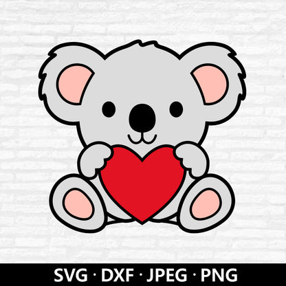 Koala with Heart SVG, Valentine Koala Vector, Birthday Koala clipart, kids Koala shirt PNG, Valentines Cute Koala Cut files Digital Download