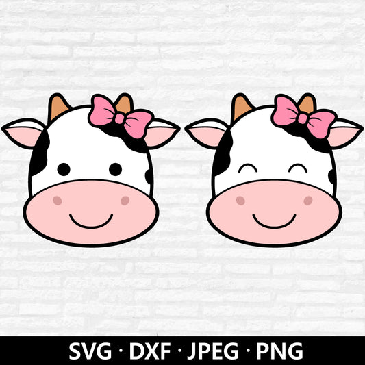 Cow Face For Girls Svg, Cow Face Svg, Cow svg, Cute Girl Kids Farmhouse Clipart, Cute Animal PNG, Cute Cow Cut files Digital Download