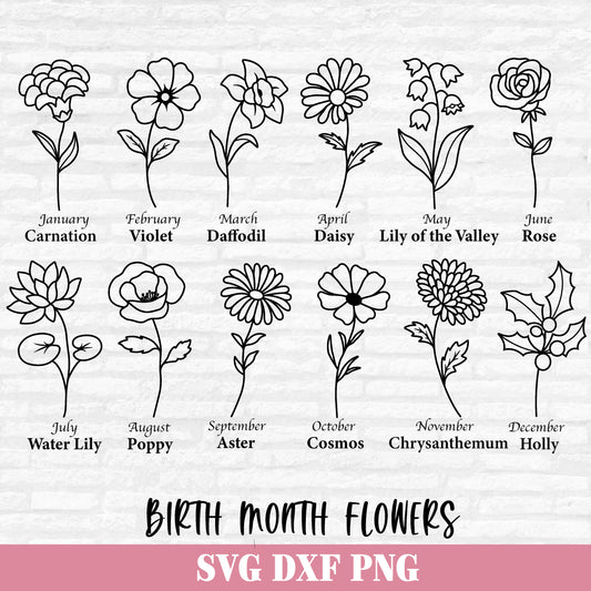 Birth Month Flowers Svg, Birthday Flower Svg,  Flower Svg Bundle, Botanical svg, Floral Svg, Birth Month Flowers, Wildflower, Birthday svg
