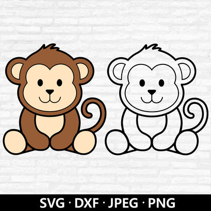 Cute Baby Monkey SVG, Monkey layered files, Monkey Clipart, Jungle animals Dxf, Baby Monkey Outline PNG, Monkey cut files Digital Download