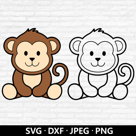 Cute Baby Monkey SVG, Monkey layered files, Monkey Clipart, Jungle animals Dxf, Baby Monkey Outline PNG, Monkey cut files Digital Download