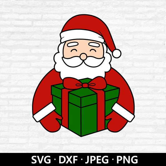 Santa Gift SVG, Santa Claus SVG, Cute Santa Face layered cut file, Santa Clipart, Christmas Xmas Holiday Winter Kid Shirt Silhouette Cricut