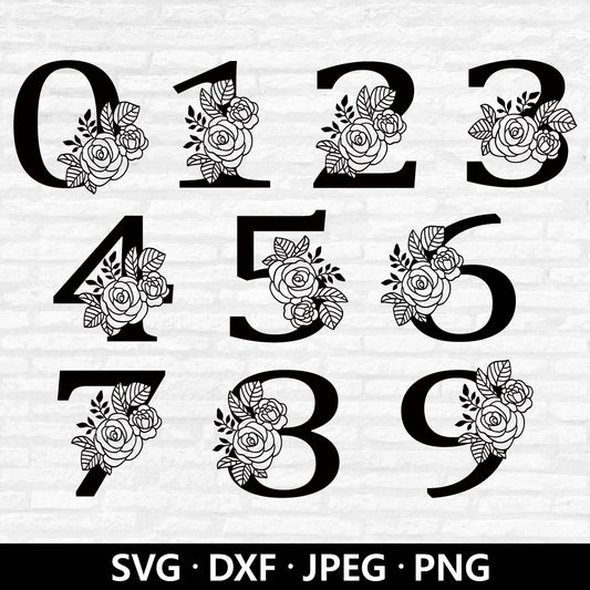 Rose Floral Numbers svg, Flowers number Dxf files, Rose Floral Monogram number Clipart, Numbers Monogram Cut Files Digital Download