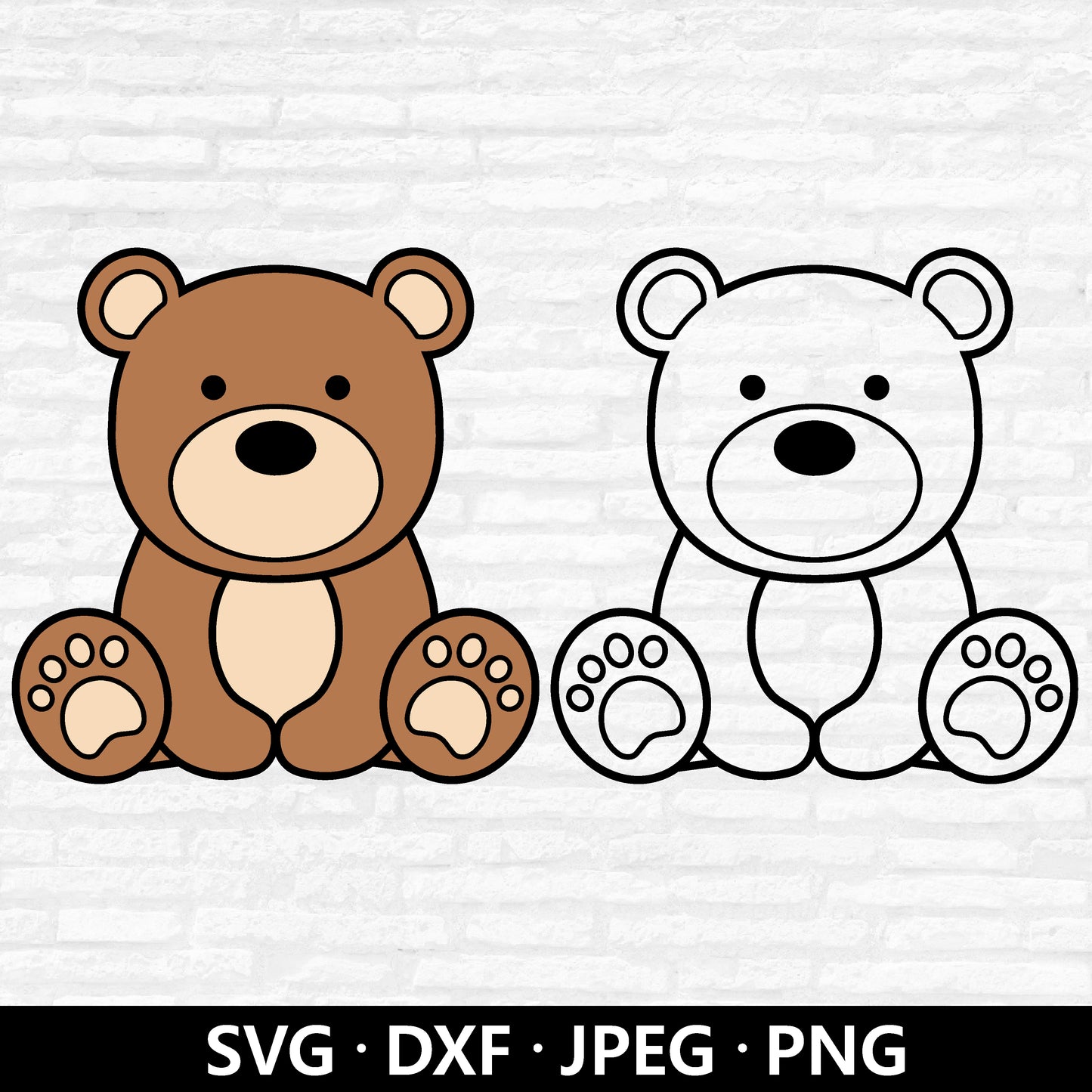 Cute Bear SVG, Brown Bear PNG. Baby Shower Shirt, Cute Animal Bear layered files, Bear outline dxf, Zoo animals Cut files Digital Download