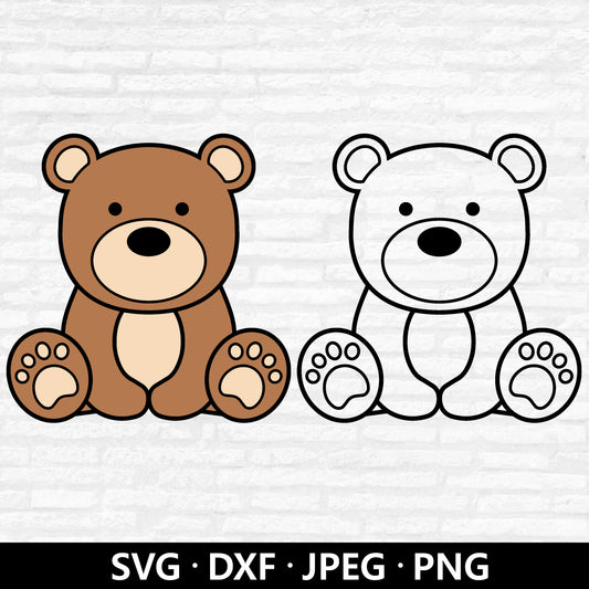 Cute Bear SVG, Brown Bear PNG. Baby Shower Shirt, Cute Animal Bear layered files, Bear outline dxf, Zoo animals Cut files Digital Download