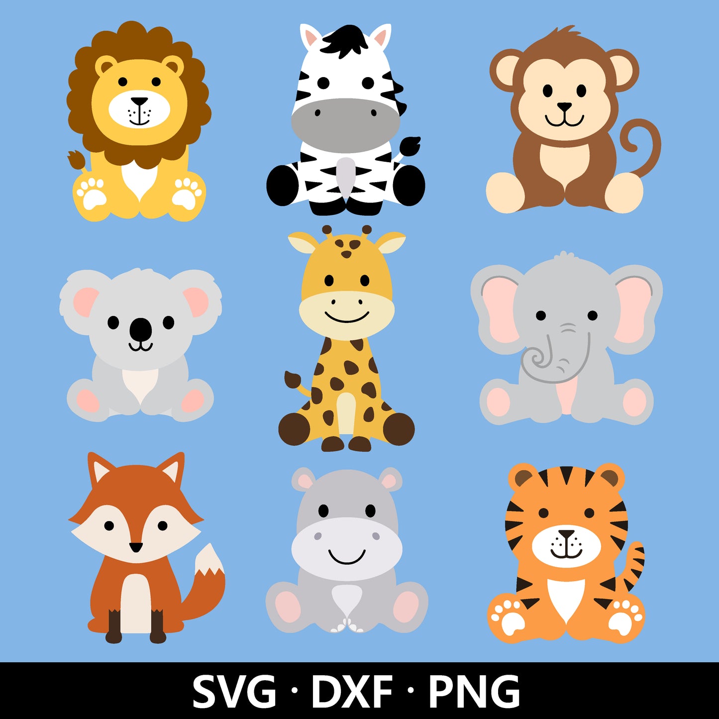 Safari Animals SVG, Animal PNG bundle, Jungle animals DXF, Cute Animals Clipart, Baby kids shirt, Zoo Animals Cut Files Digital Download