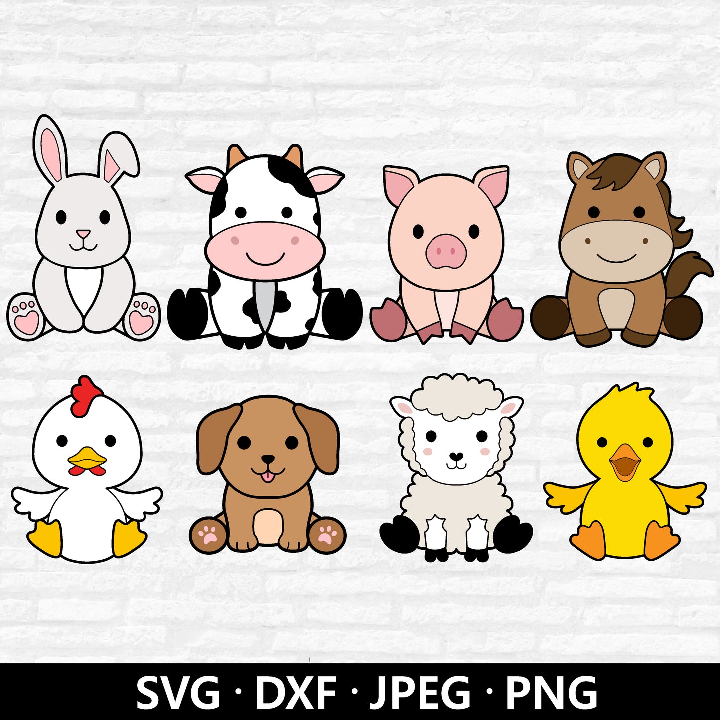 Farm Animals SVG, Animal SVG bundle, Cute Animals Clipart, Cow Horse Dog Rabbit Sheep Pig Chicken Duck Puppy Cut files Digital Download