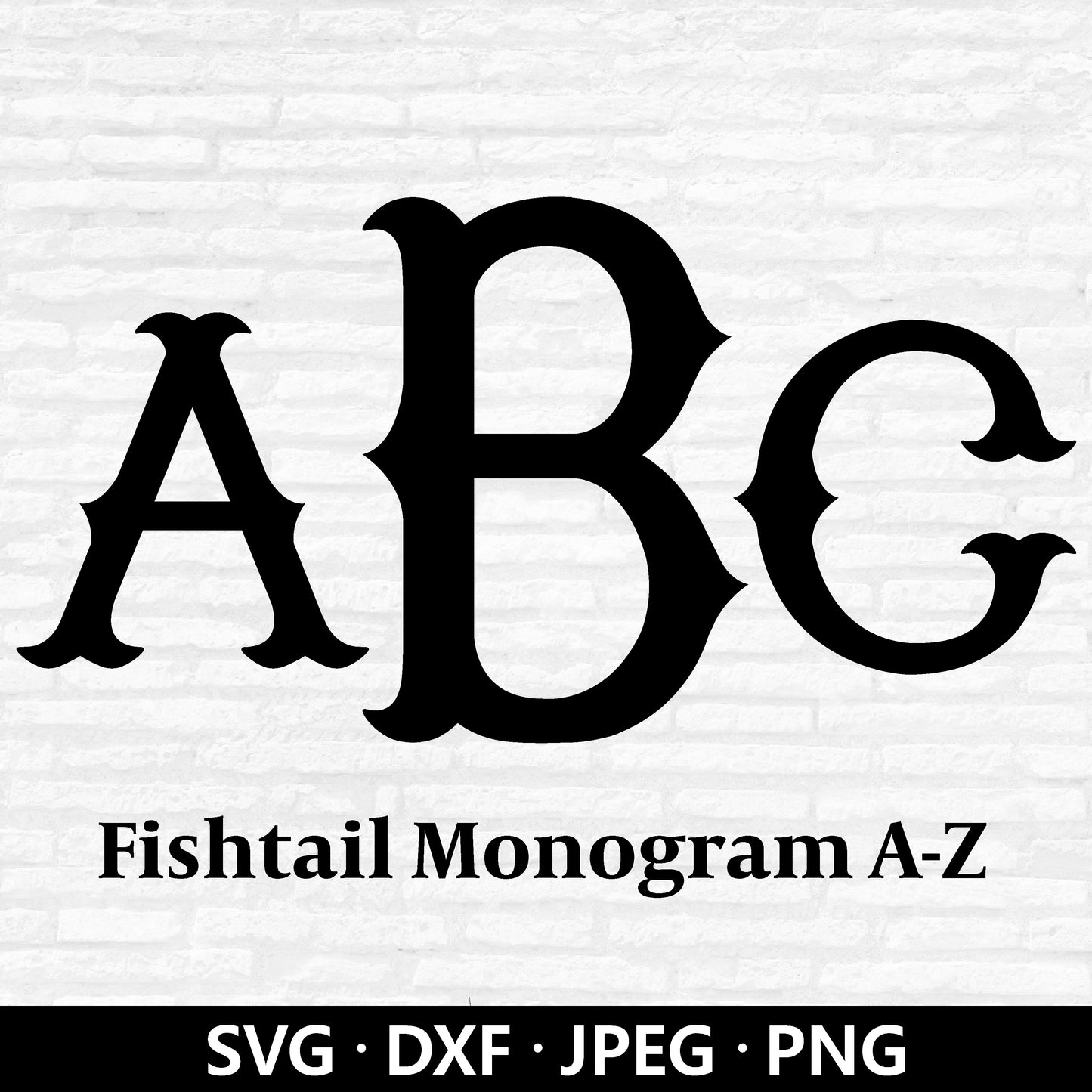 Fishtail Monogram SVG, Fishtail Alphabet Letters SVG, Monogram Alphabet PNG files, Fishtail alphabet Fancy Letter Cut files Digital Download