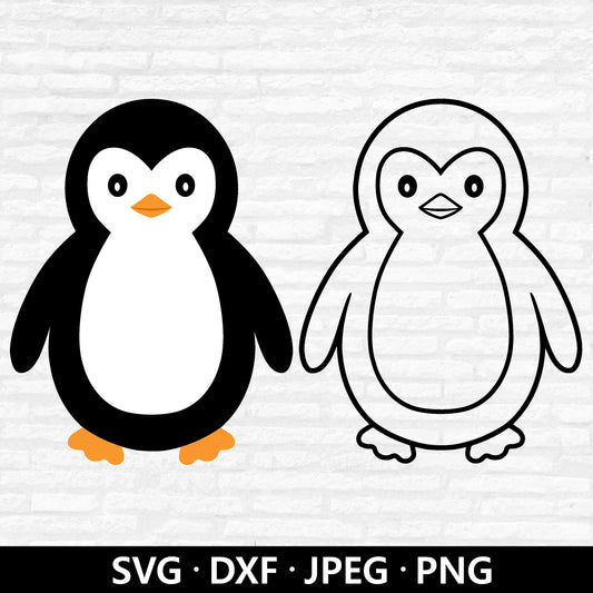 Cute Penguin SVG, Penguin Clip Art, Penguin Clipart, Penguin Layered file, Penguin Outline SVG, Winter animals cut files Digital Download