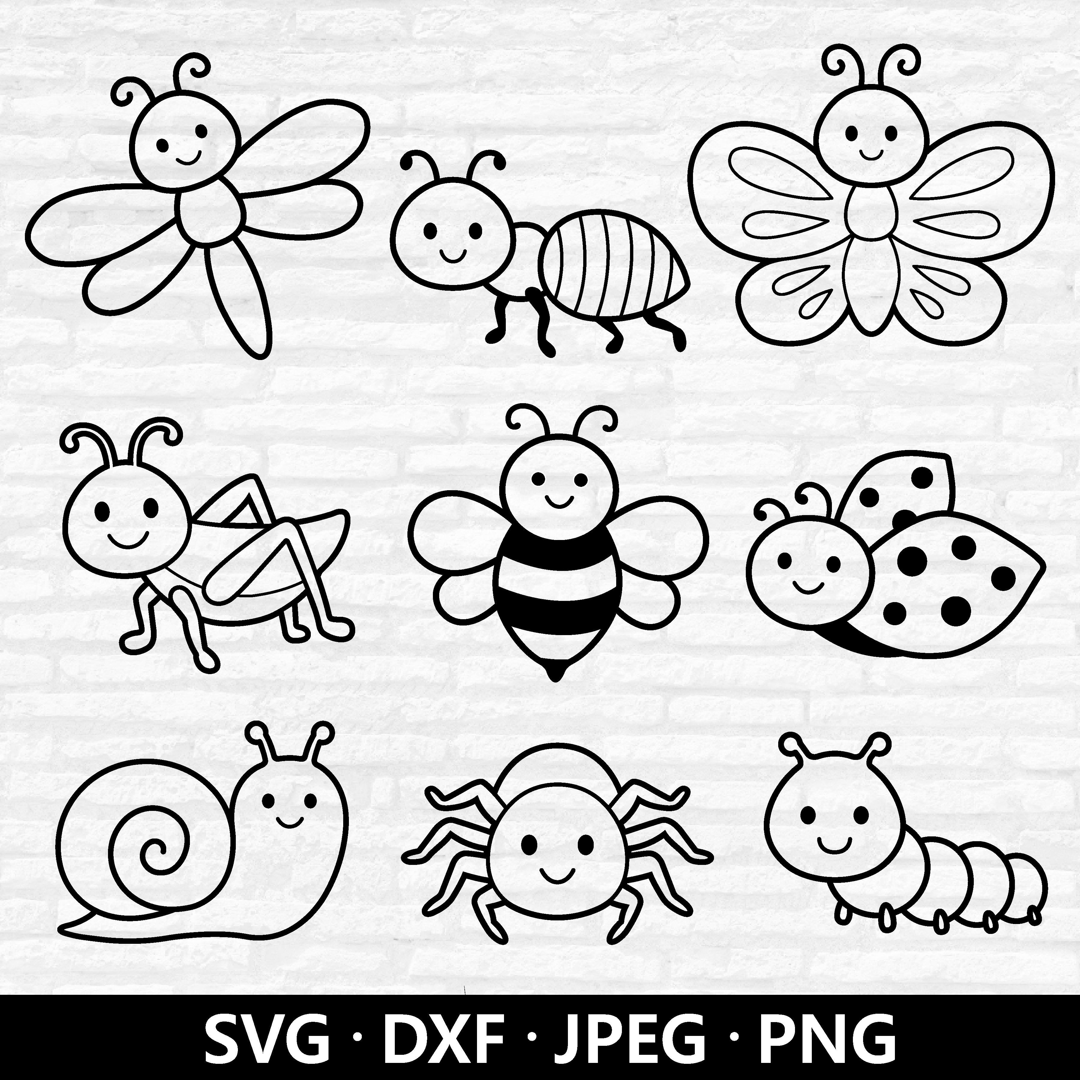 Insects Outline SVG, Cute Insect SVG Bundle, Bug Clipart, Worm SVG, Ki ...