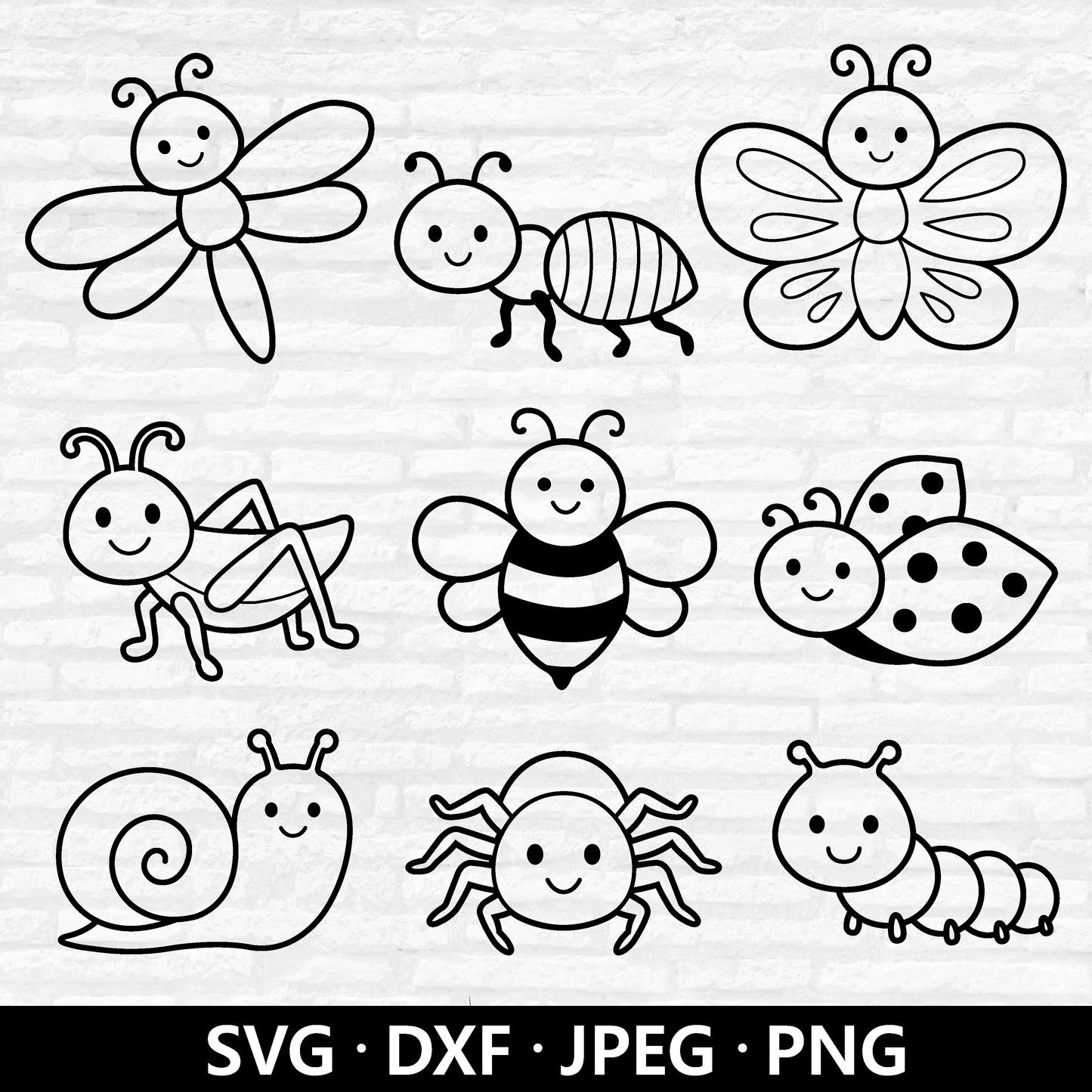 Insects Outline SVG, Cute Insect SVG Bundle, Bug Clipart, Worm SVG, Kids Baby Birthday Bee Ladybug Spider, Bugs cut files Digital Download