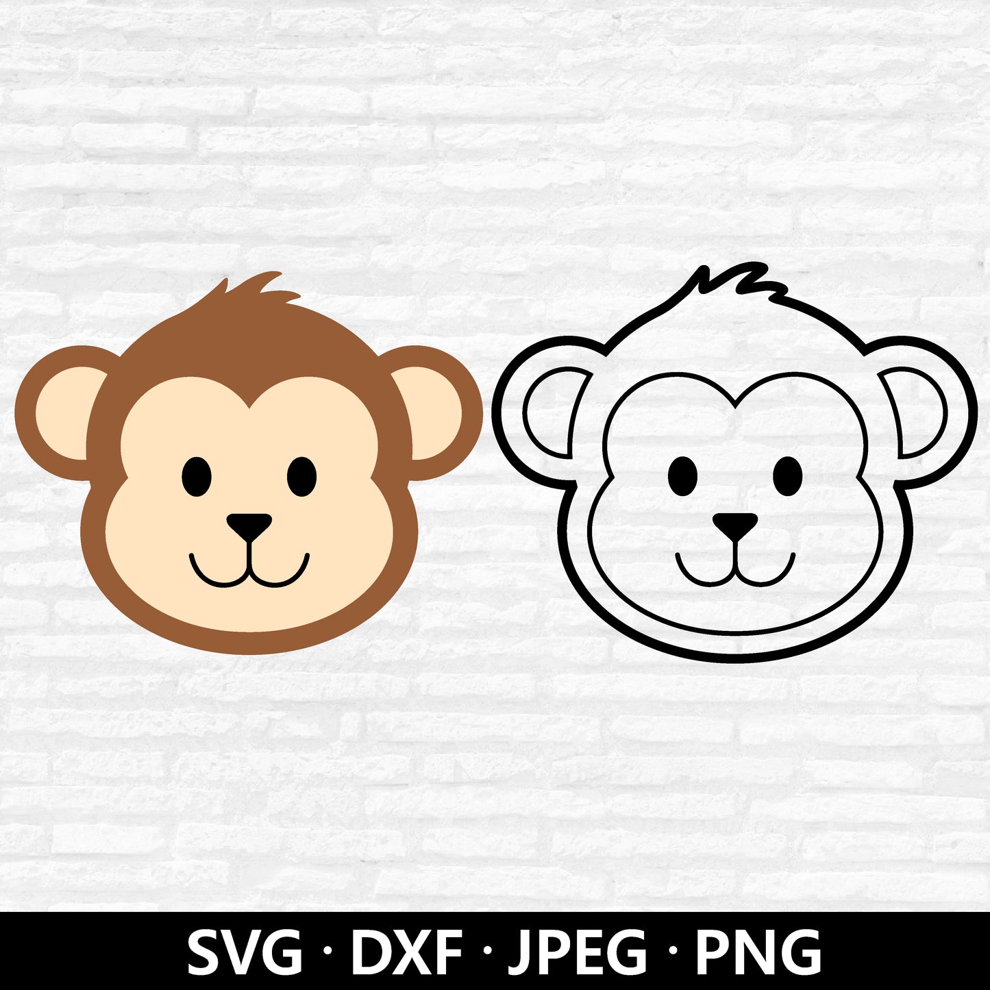 Monkey Face SVG, Cute Monkey SVG, Baby Shower Monkey Vector, Monkey Clipart, Cartoon Monkey PNG, Monkey Outline cut files Digital Download